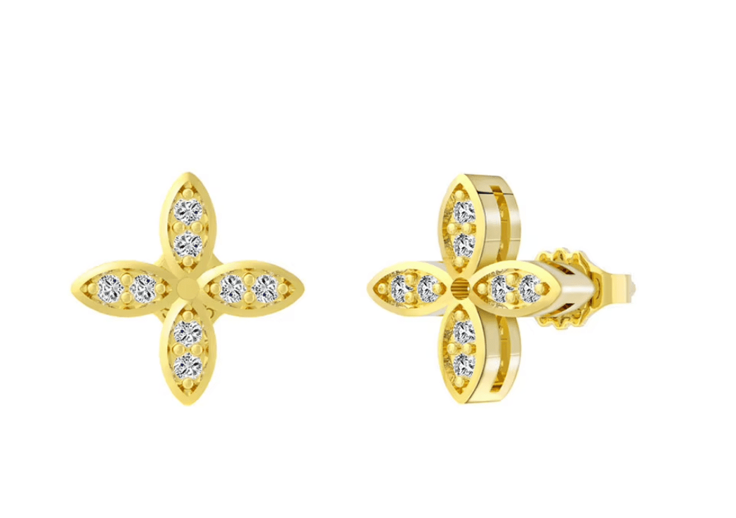 Blumen Ohrstecker mit Zirkonia Steinen 925 Sterling Silber - AnoaShop