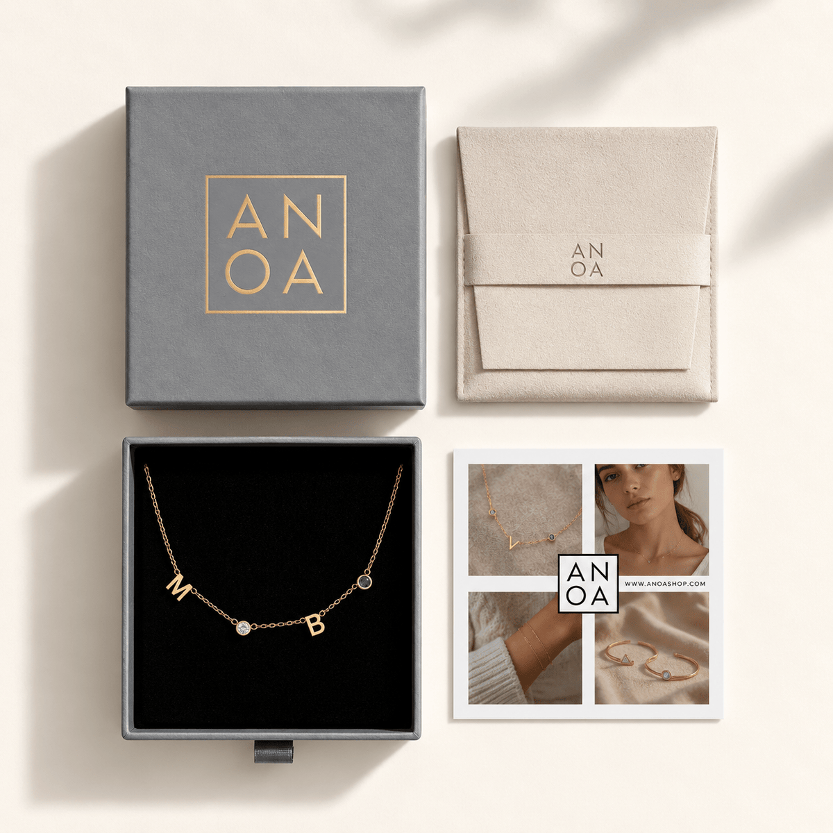 Buchstabe & Geburtsstein Kette - Classic - AnoaShop