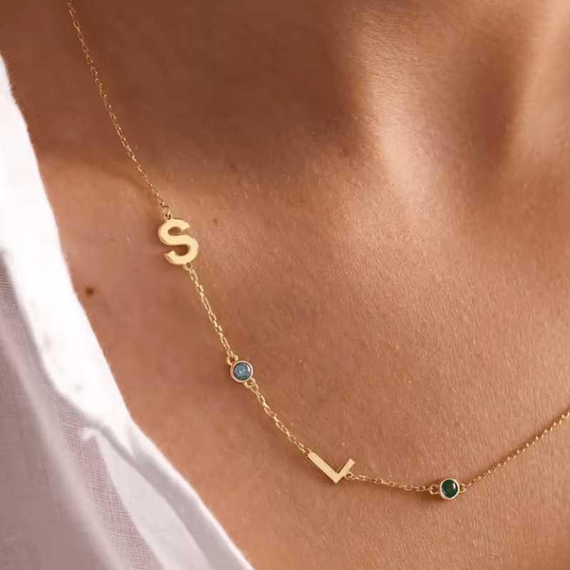 Buchstabe & Geburtsstein Kette – Fine - AnoaShop