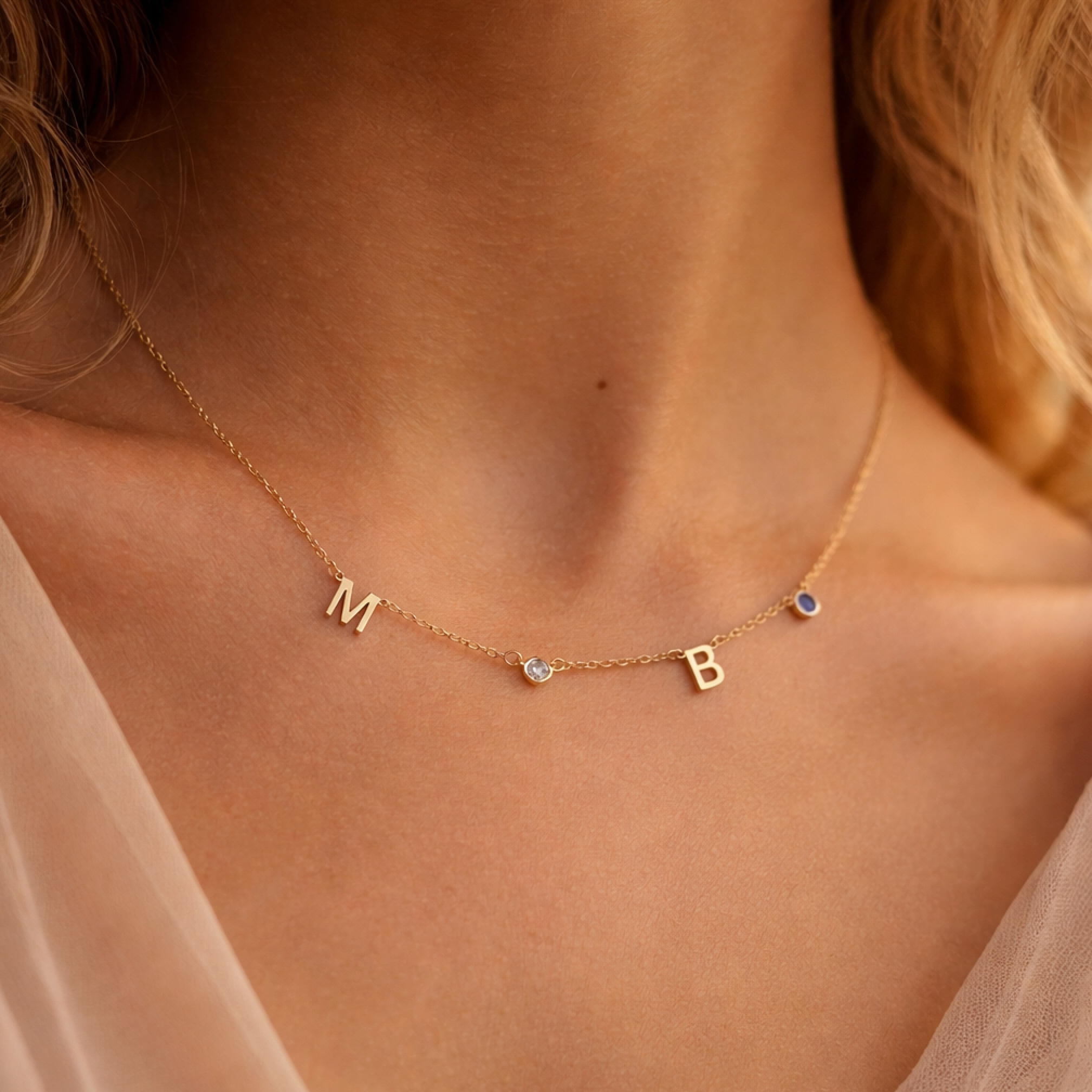 Halskette Geburtsstein und Buchstabe Edelstahl - AnoaShop