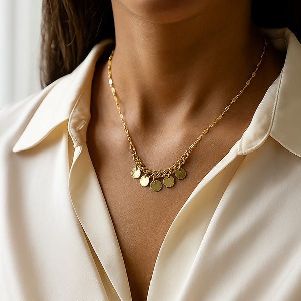 Halskette mit Plättchen Steinen 925 Sterling Silber - AnoaShop