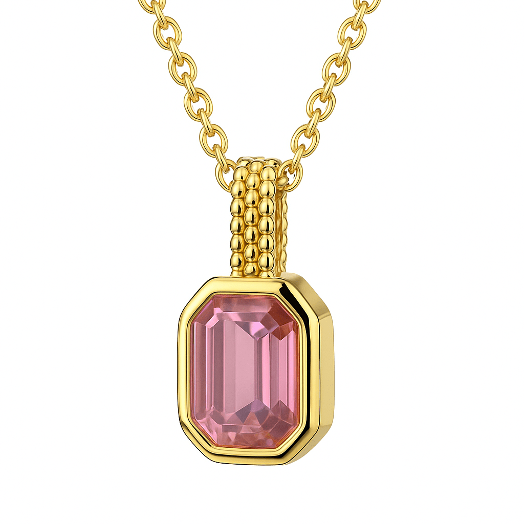 Halskette Octagon mit rosa Zirkonia 333 Gold - AnoaShop