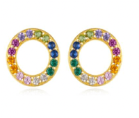 Kreis Ohrstecker mit bunten Zirkonia Steinen 925 Sterling Silber - AnoaShop