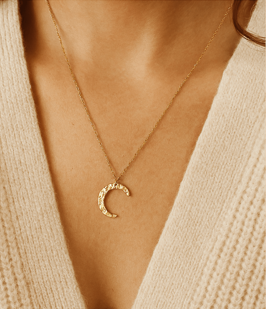 Lange Halskette mit Mondanhänger Edelstahl - AnoaShop