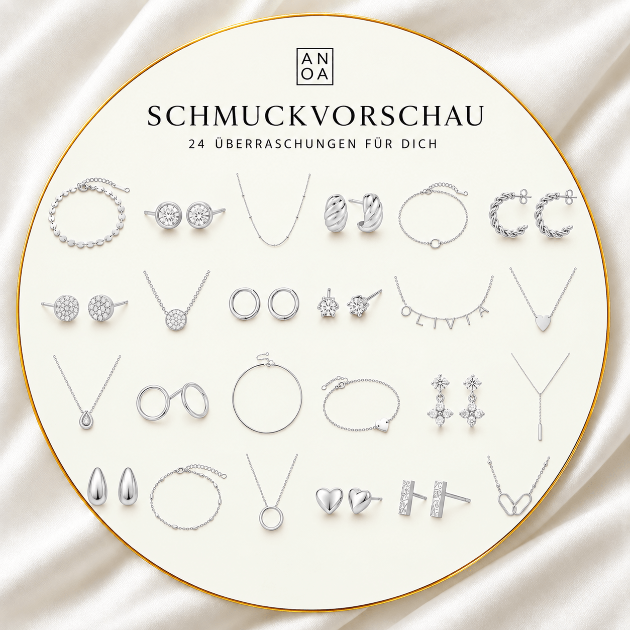 Personalisierter Schmuck Adventskalender 2026 - 24 Schmuckstücke (inkl. individuelle Namenskette) - AnoaShop