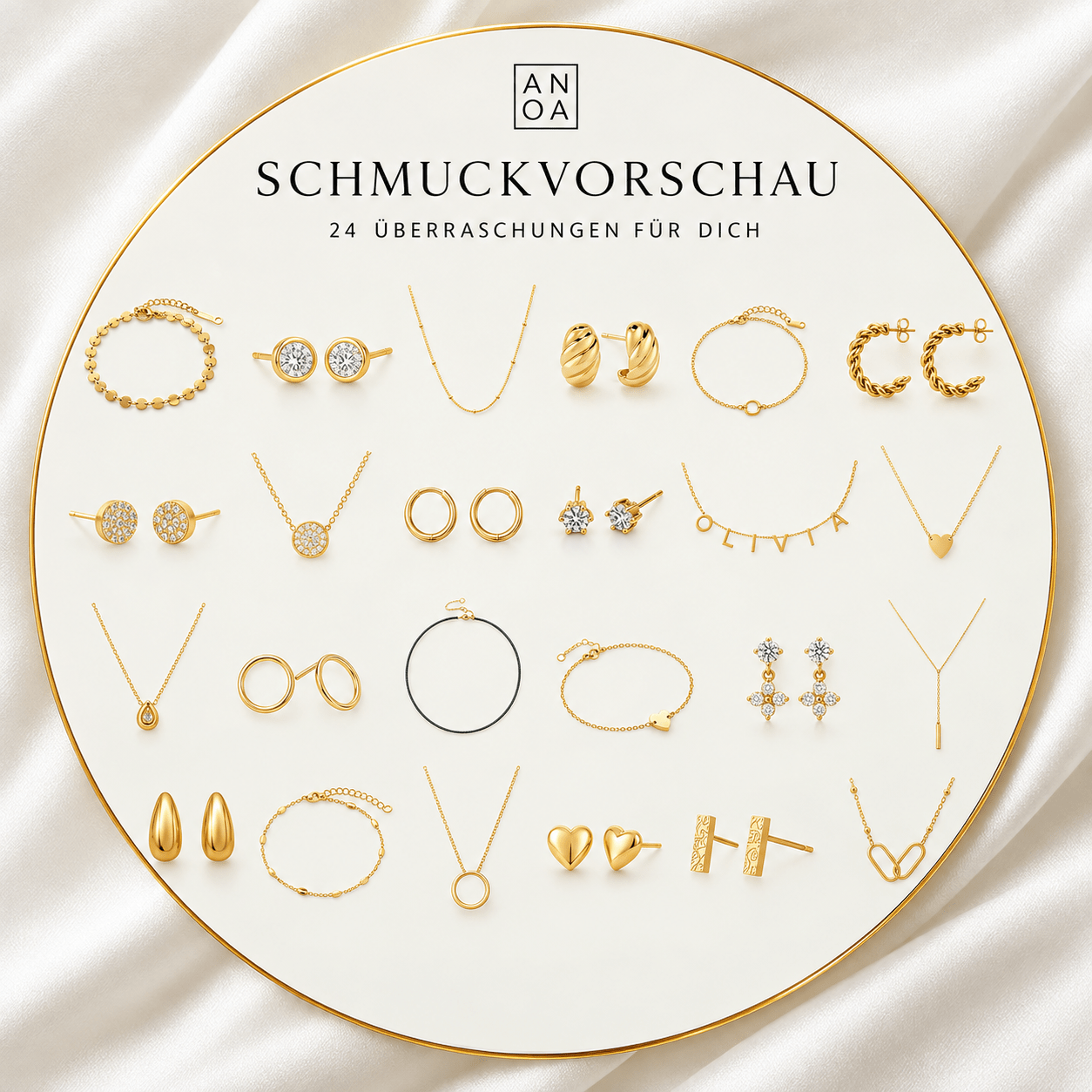 Personalisierter Schmuck Adventskalender 2026 - 24 Schmuckstücke (inkl. individuelle Namenskette) - AnoaShop