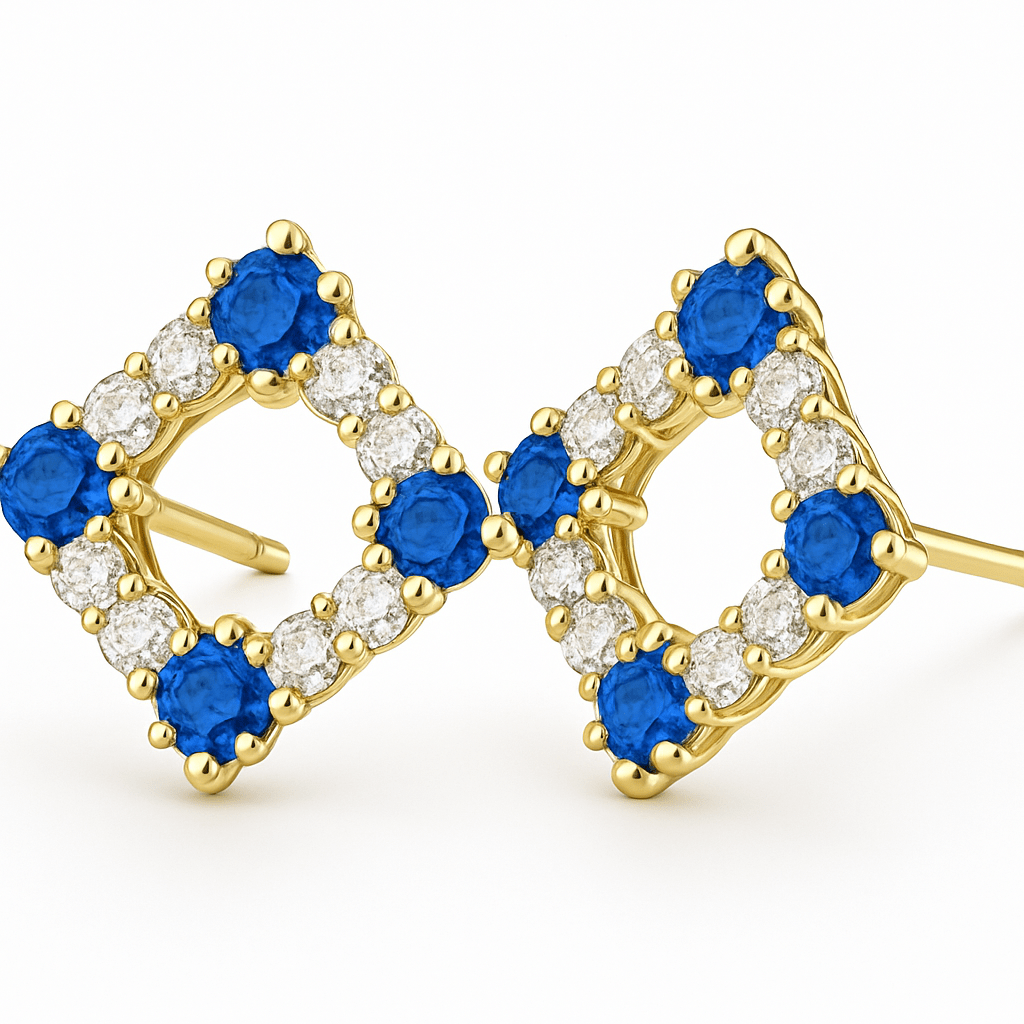 Square stud earrings with blue zirconia stones 925 sterling silver - Anoa Shop