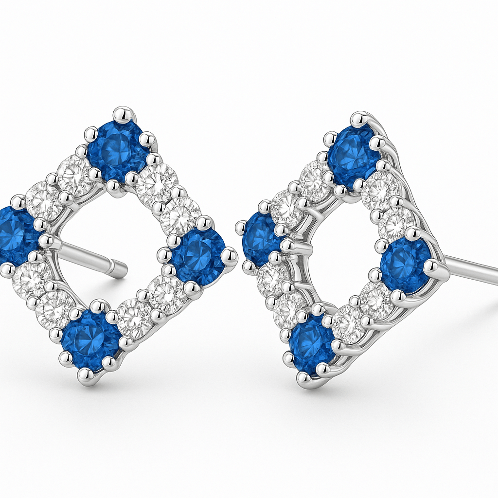 Square stud earrings with blue zirconia stones 925 sterling silver - Anoa Shop