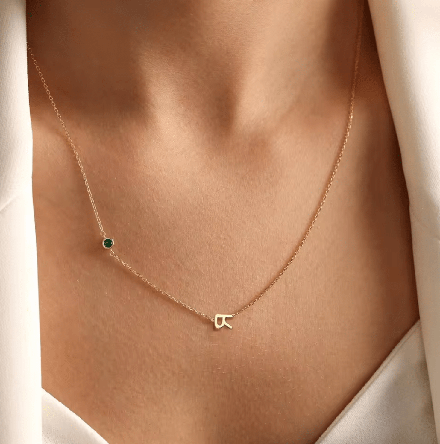 WATERPROOF BIRTHSTONE LETTER NECKLACE • GOLD SILVER CHAIN • STAINLESS STEEL - AnoaShop