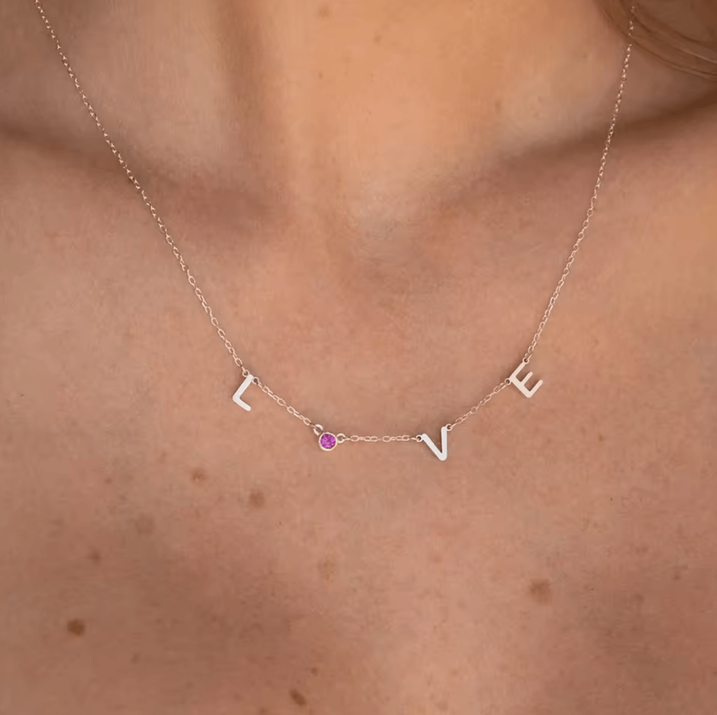WATERPROOF BIRTHSTONE LETTER NECKLACE - GOLD SILVER CHAIN - STAINLESS STEEL - AnoaShop