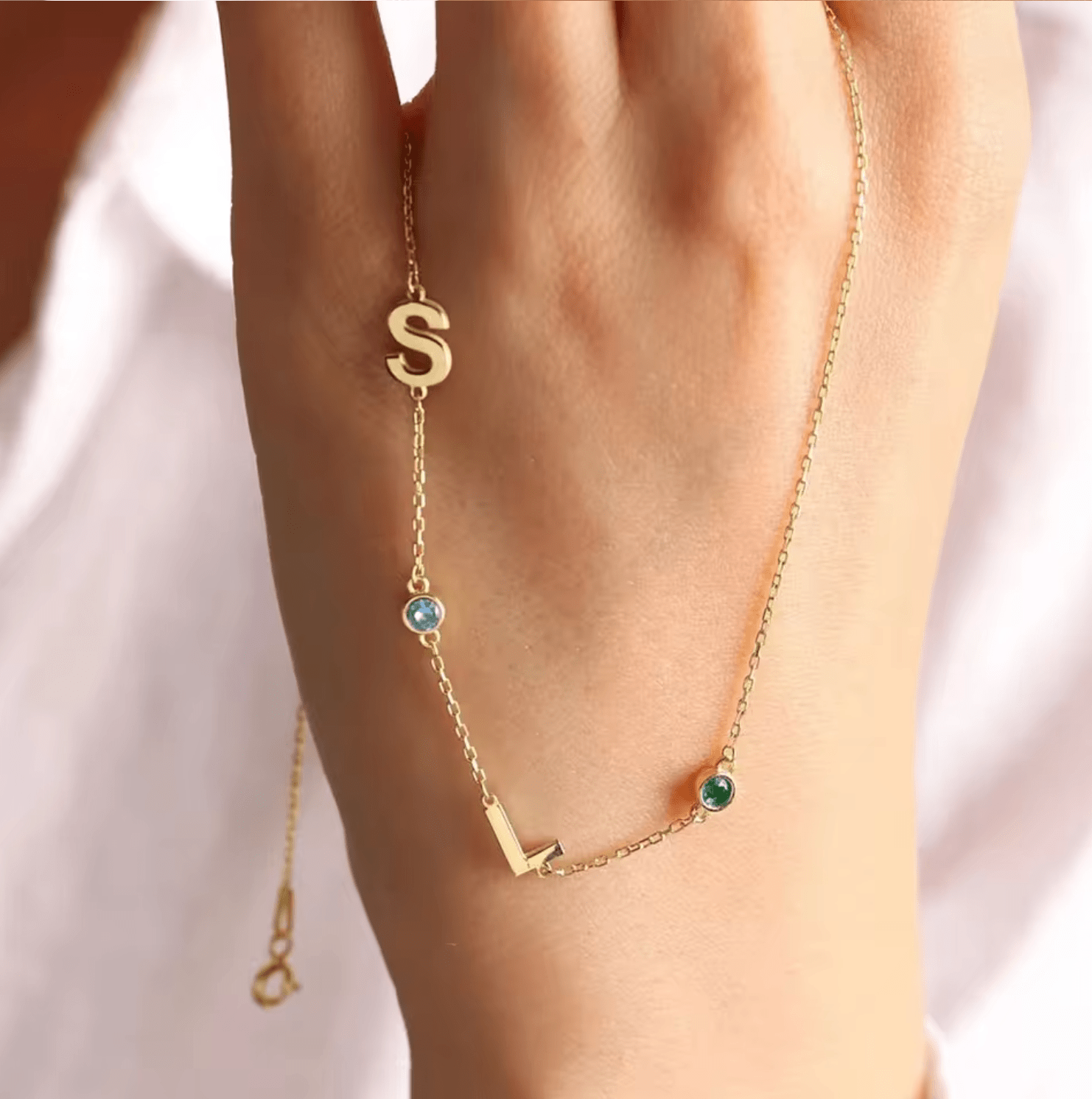 WATERPROOF BIRTHSTONE LETTER NECKLACE • GOLD SILVER CHAIN • STAINLESS STEEL - AnoaShop
