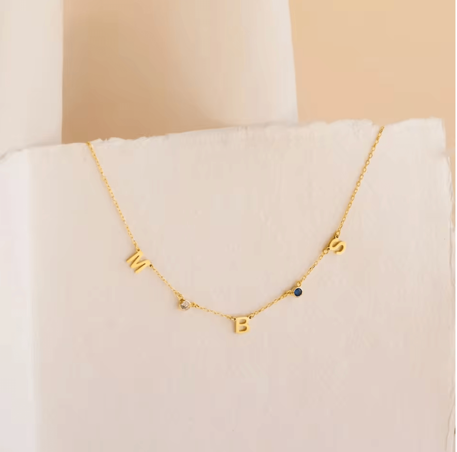 WATERPROOF BIRTHSTONE LETTER NECKLACE - GOLD SILVER CHAIN - STAINLESS STEEL - AnoaShop