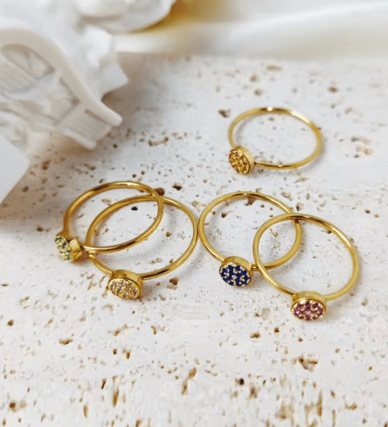 Waterproof birthstone ring • Gold Silver • stainless steel - AnoaShop