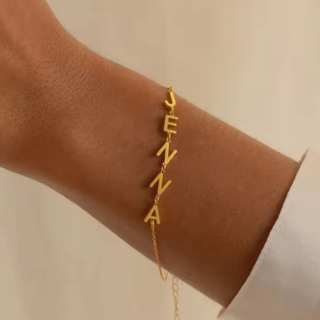 WATERPROOF LETTER BRACELET • GOLD SILVER CHAIN • STAINLESS STEEL - AnoaShop