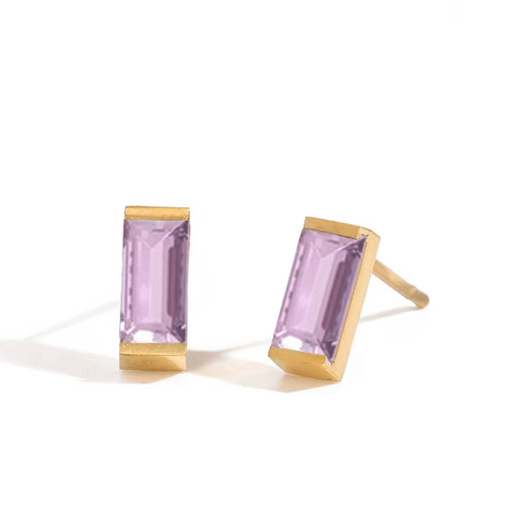 Zirconia stones stud earrings gold stainless steel - AnoaShop