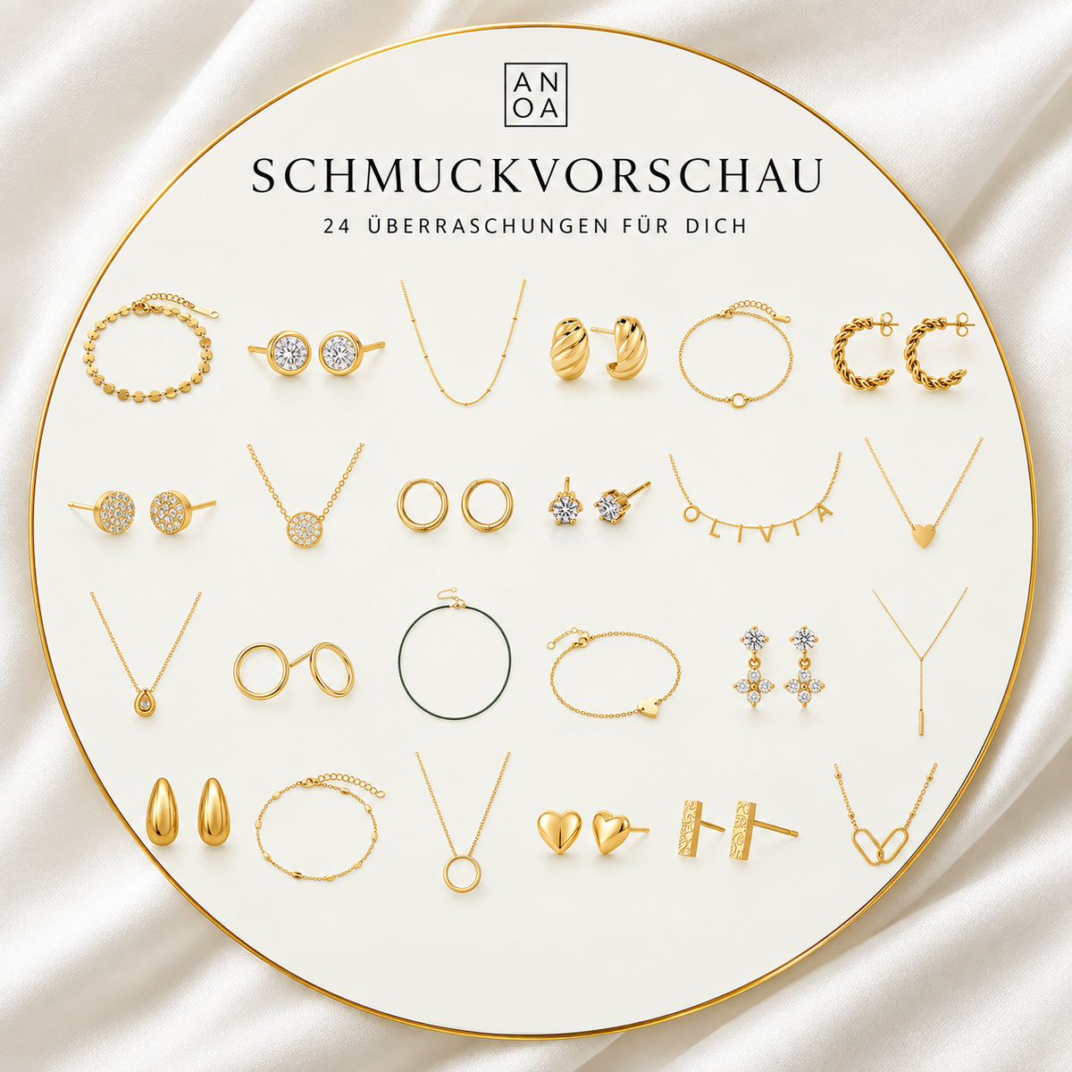 Personalisierter Schmuck Adventskalender 2026 - 24 Schmuckstücke (inkl. individuelle Namenskette)