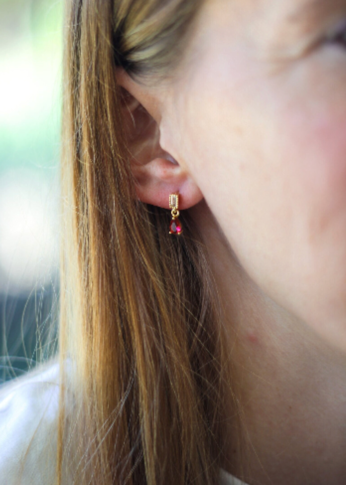 Waterproof Bestseller Little Stones Earring • Cute Earring • Minimalist Hoop • Green Gold Hoop