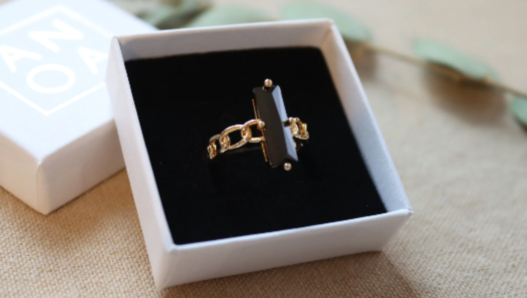 Waterproof Little Black Stone Ring • Cute Gold Ring • Minimalist Ring • Ring in Gold