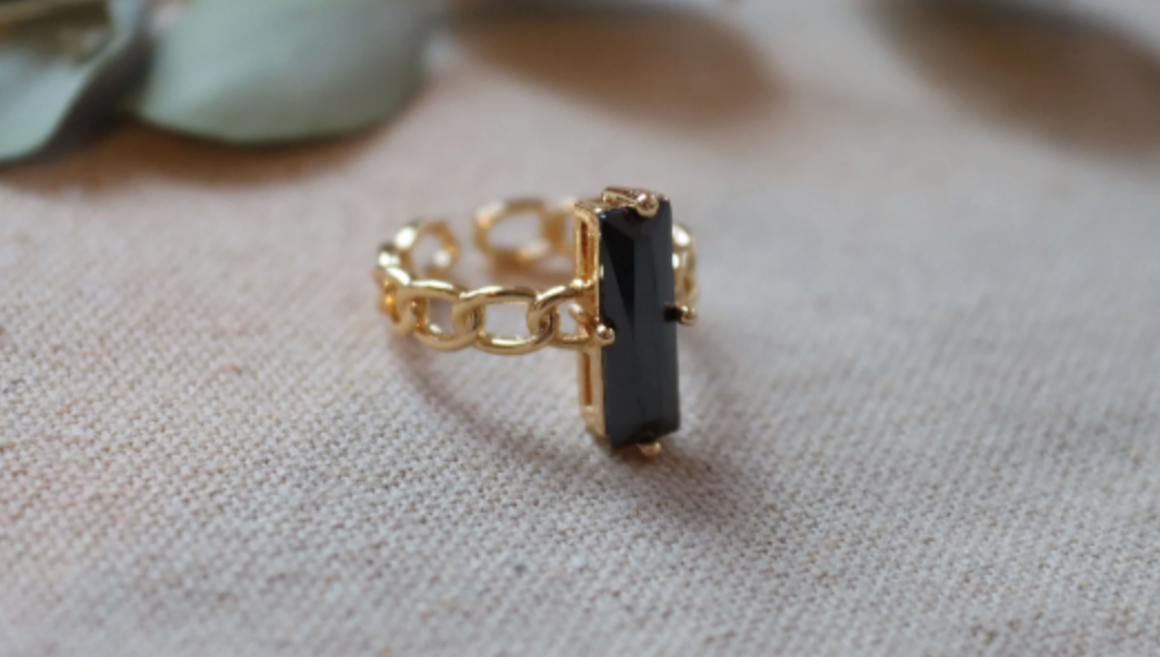 Waterproof Little Black Stone Ring • Cute Gold Ring • Minimalist Ring • Ring in Gold