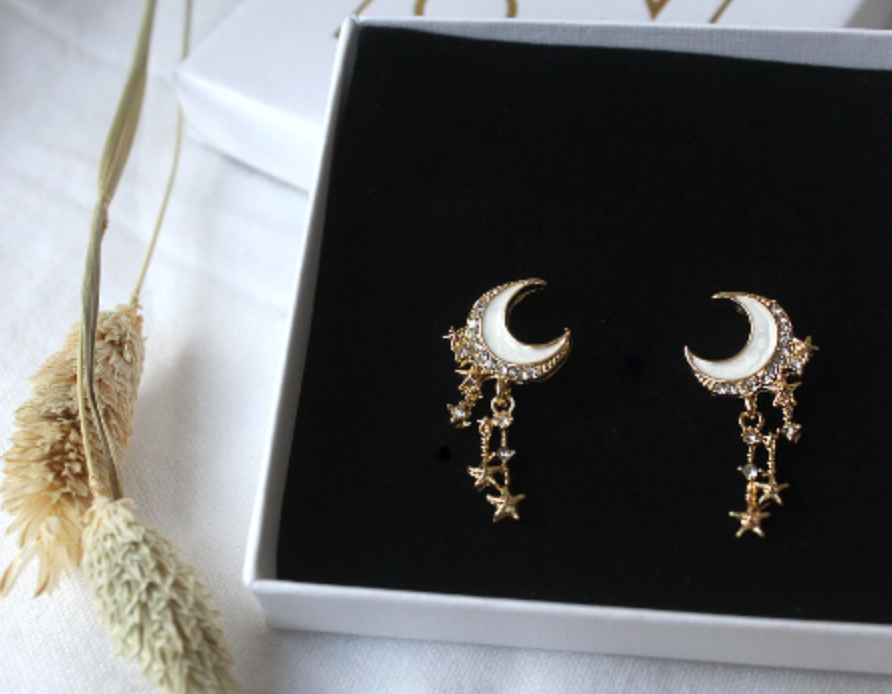 Moon Stars Earring • Moon earring • Dainty Gold Earring