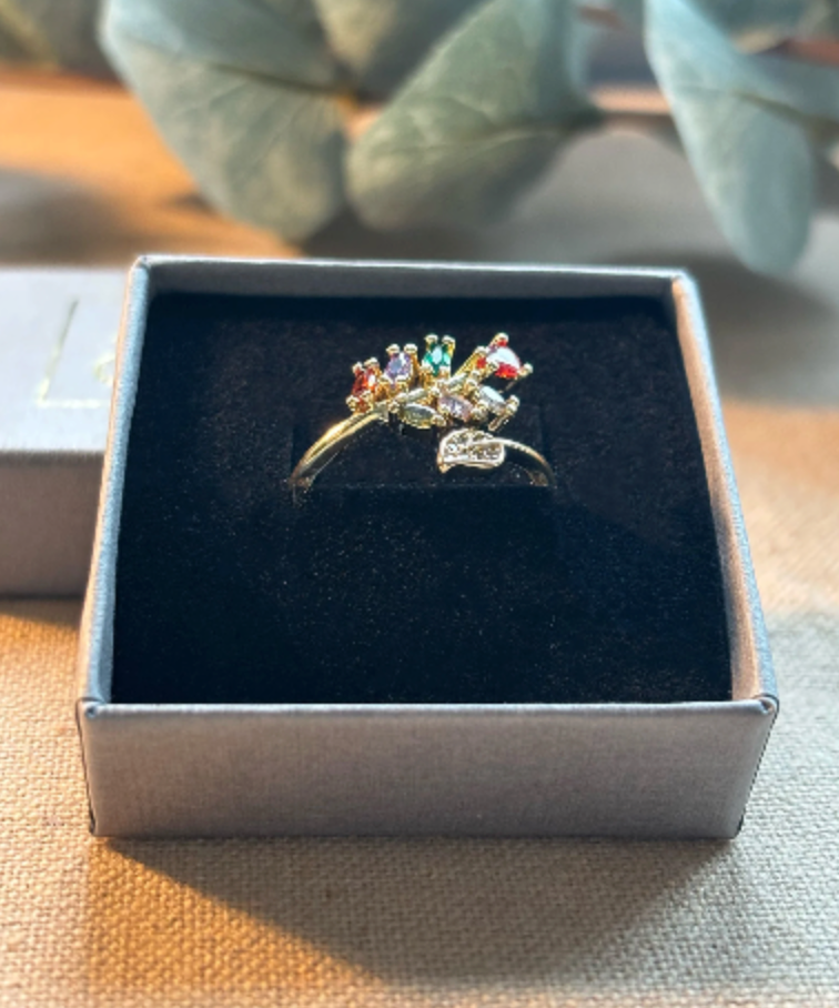 Waterproof Little Stones Ring • Cute Ring • Minimalist Ring • Rainbow Gold Ring