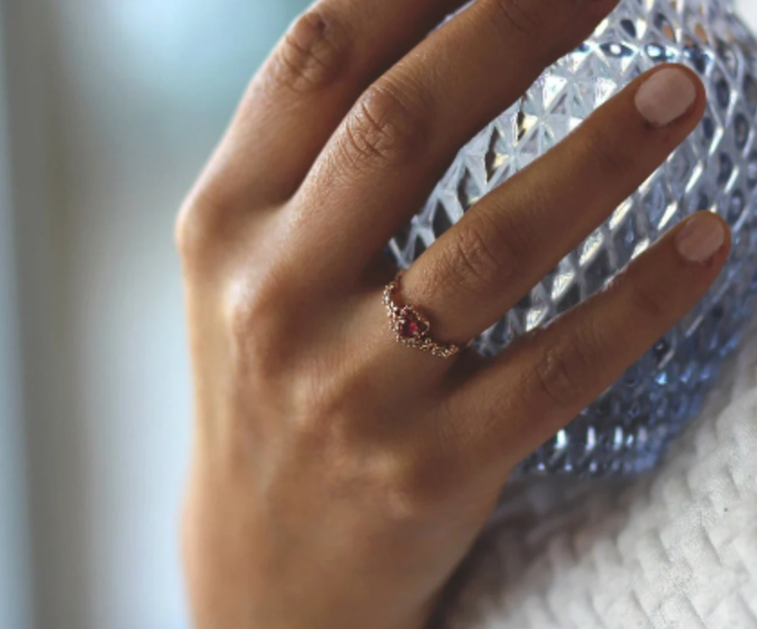 Heart Ring • Red Heart Ring • Ring in Rose Gold