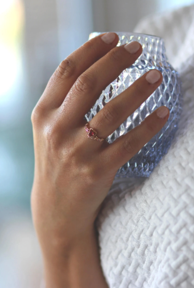 Heart Ring • Red Heart Ring • Ring in Rose Gold