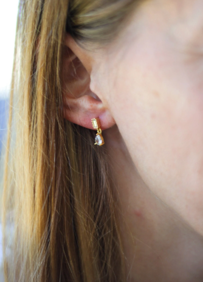 Waterproof Bestseller Little Stones Earring • Cute Earring • Minimalist Hoop • White Gold Hoop