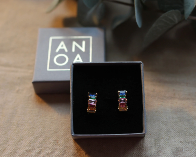 Waterproof Bestseller Little Stones Earring • Cute Earring • Minimalist Hoop • Rainbow Gold Hoop
