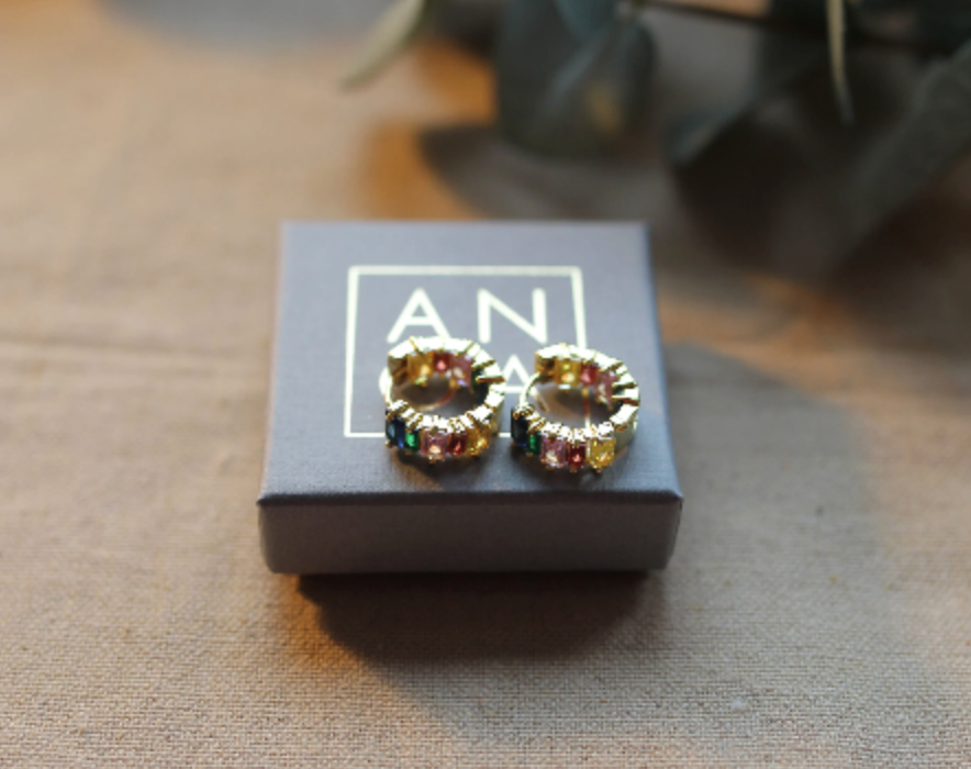 Waterproof Bestseller Little Stones Earring • Cute Earring • Minimalist Hoop • Rainbow Gold Hoop