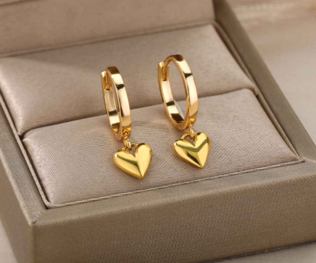 Waterproof Valentins day Heart Gold Earring • Pair of Heart Earring • Sparkle Heart Earring