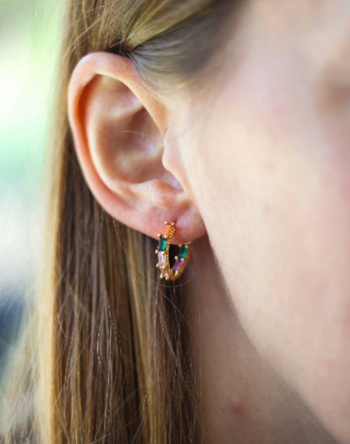Waterproof Bestseller Little Stones Earring • Cute Earring • Minimalist Hoop • Rainbow Gold Hoop