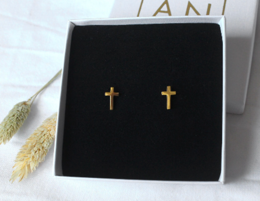 Waterproof Cross earring stud gold • Gold Stud Earring • Minimalist Earring • Religious earring