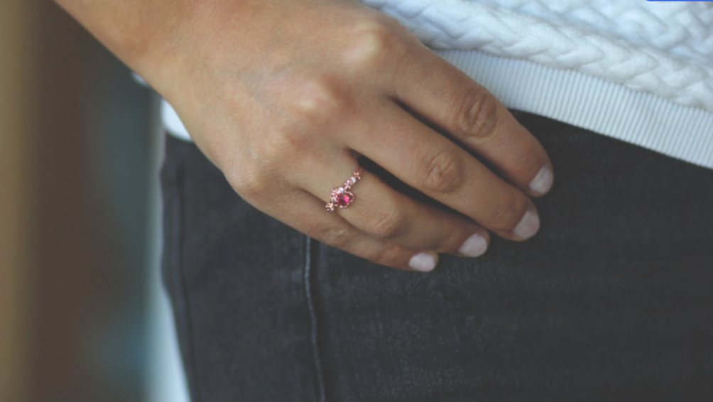 Heart Ring • Red Heart Ring • Flower Ring • Ring in Rose Gold