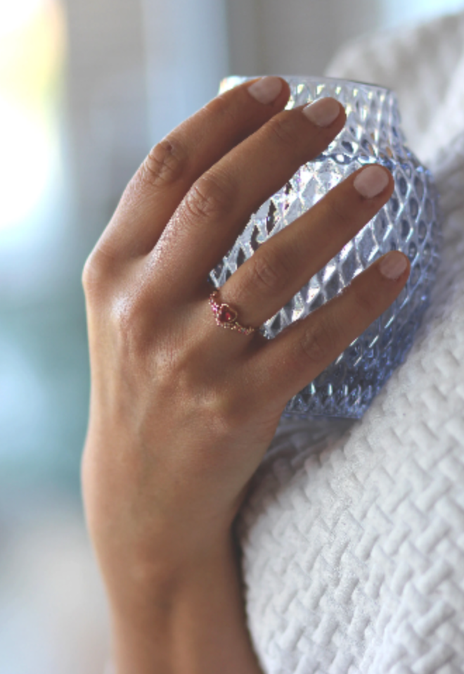 Heart Ring • Red Heart Ring • Flower Ring • Ring in Rose Gold