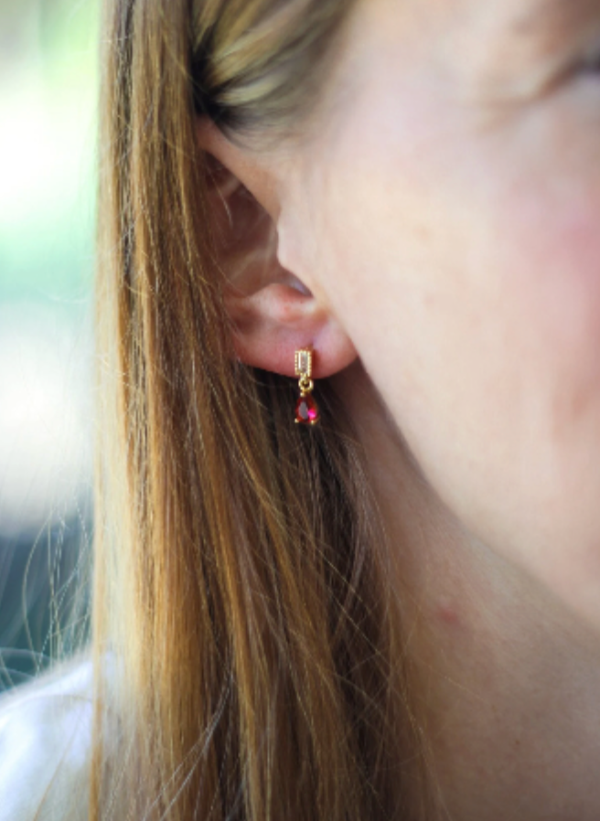 Waterproof Bestseller Little Stones Earring • Cute Earring • Minimalist Hoop • Red Gold Hoop