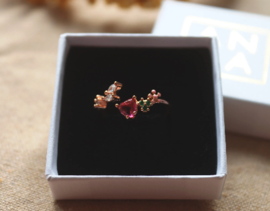 Heart Ring • Red Heart Ring • Ring in rose gold