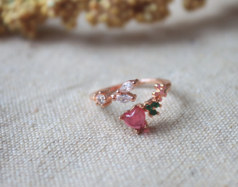 Heart Ring • Red Heart Ring • Ring in Roségold