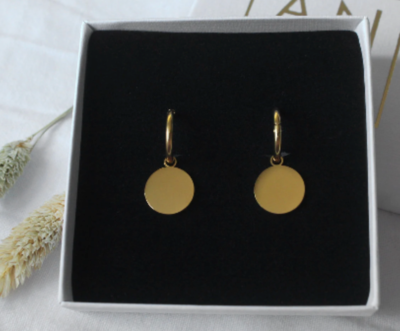 Waterproof Big Plate Earring Gold • Gold Earring • Individual Earring Gold • Minimalist Earring • Round Earring