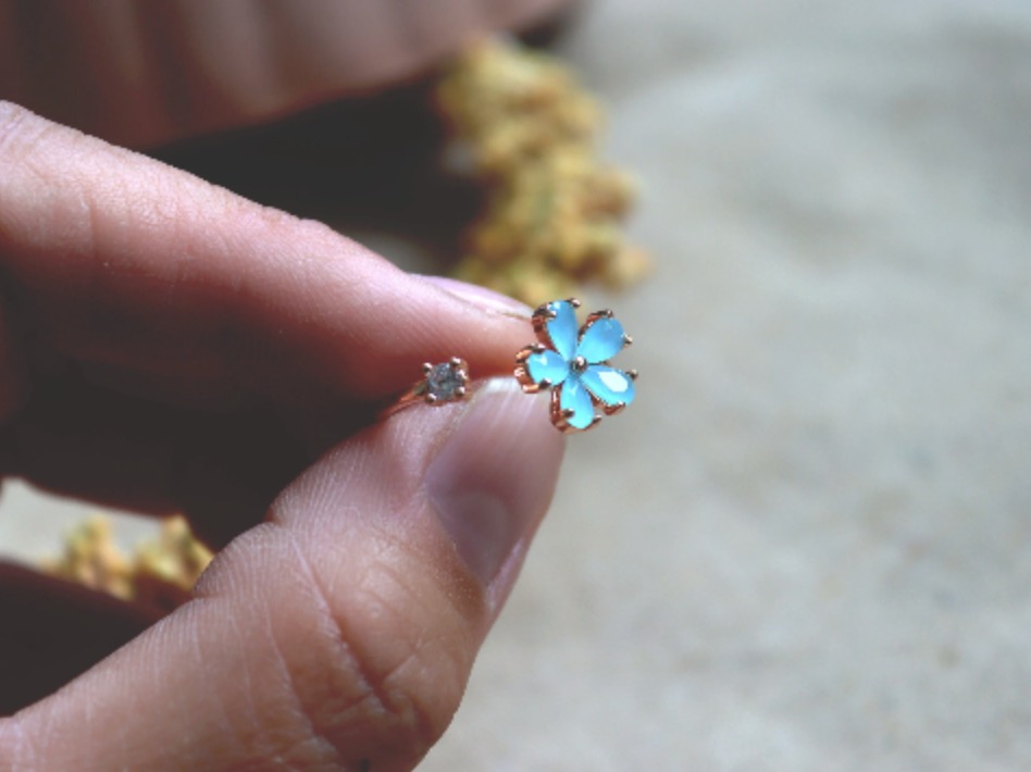 Cute Floral Ring • Blue Flower Ring • Minimalist Ring • Ring in Rosegold • Perfect Gift for her • Dainty Ring • Adjustable Flower Ring