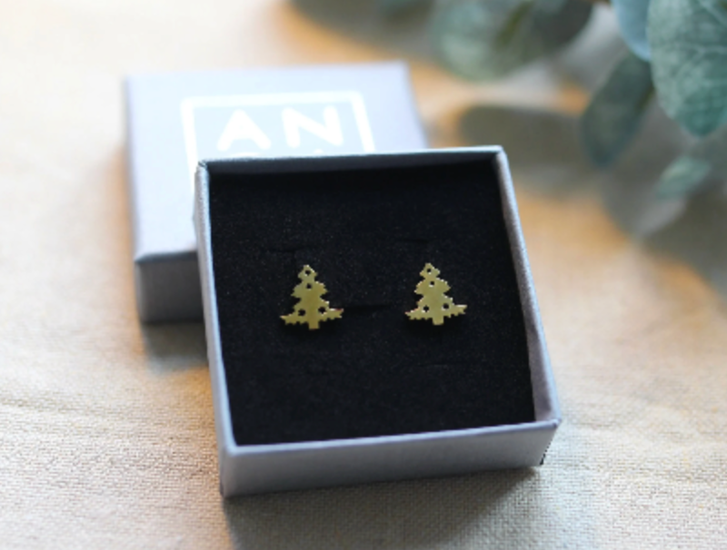 Little Christmas Tree Gold Earring • Pair of tree Earring • Sparkle tree Earring • Gift for her • Dainty Gold Earring