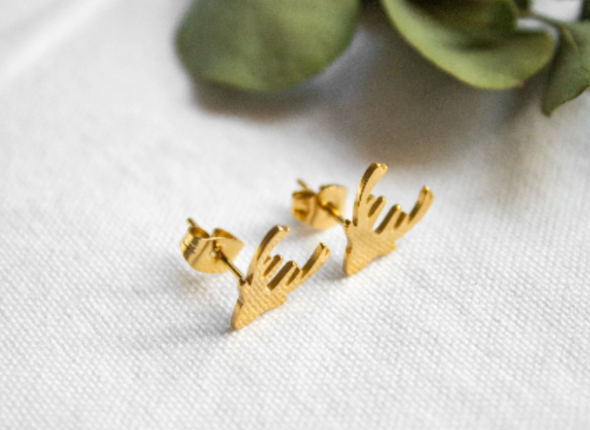 Little Christmas Earring • Pair of antler Earring • Sparkle antler Earring • Gift for her • Dainty Winter Gold Earring