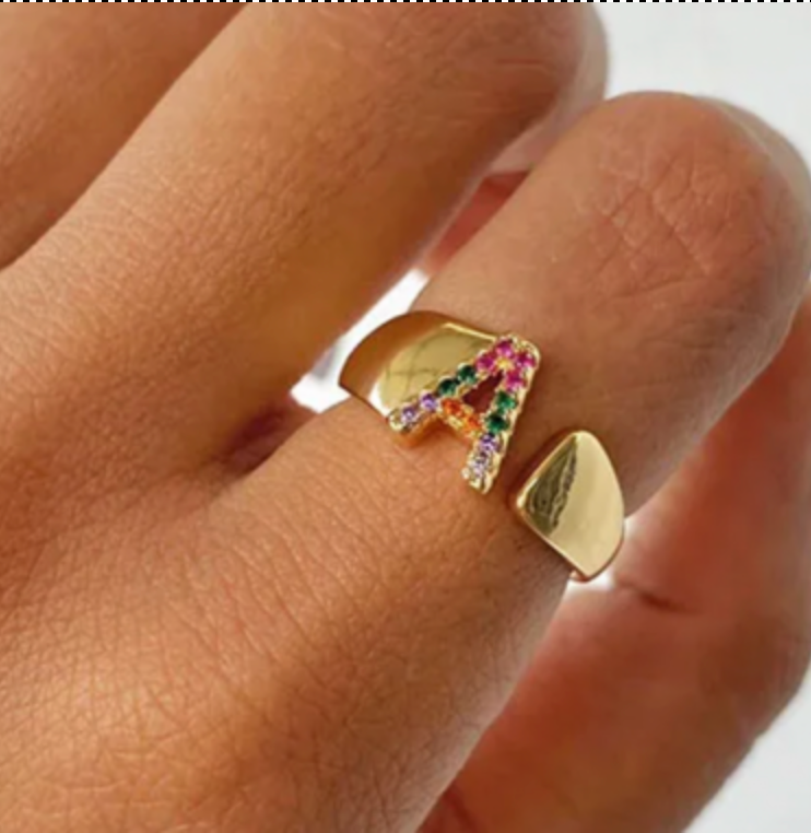 Fingerring Wunschbuchstabe in Gold bunt