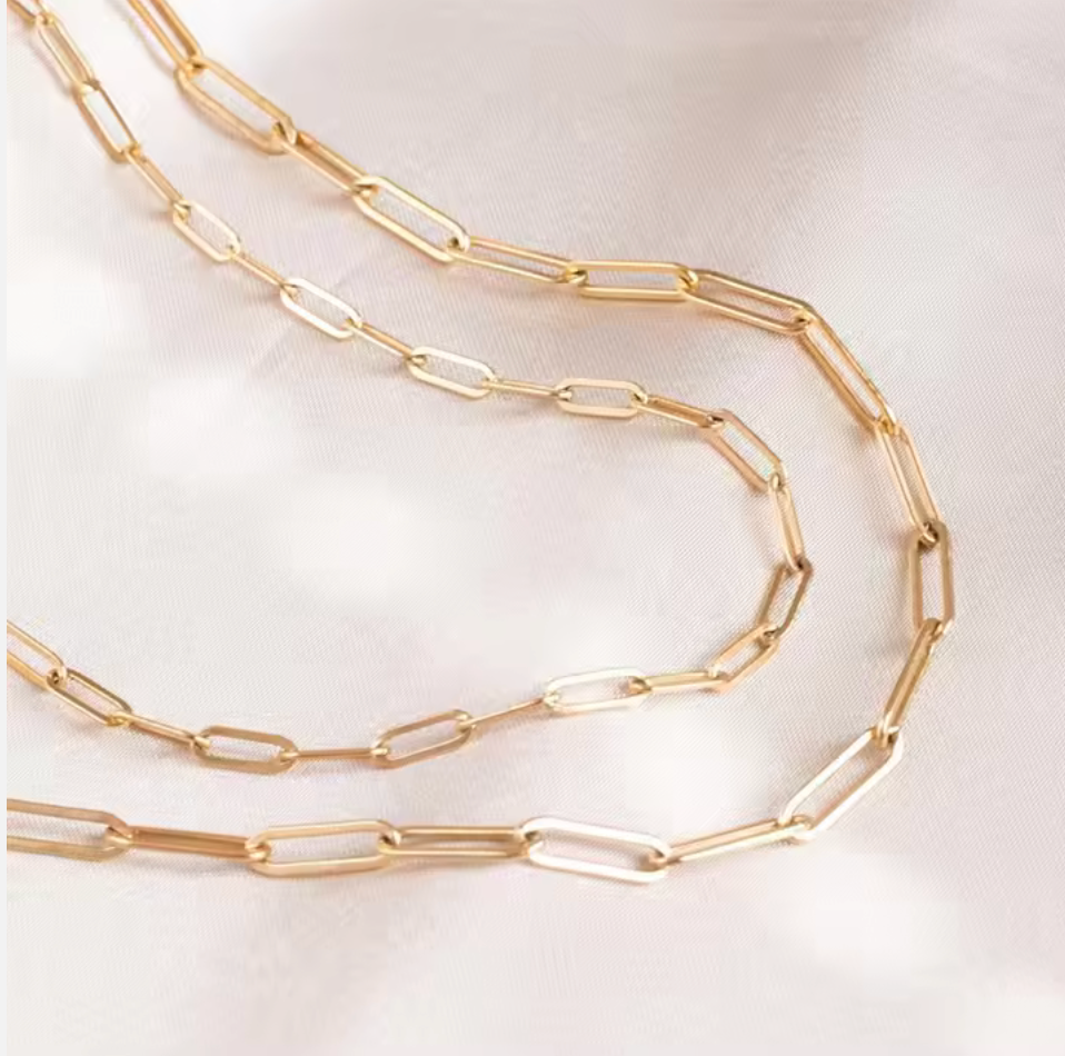Waterproof Paper clip necklace • Gold chain • stainless steel