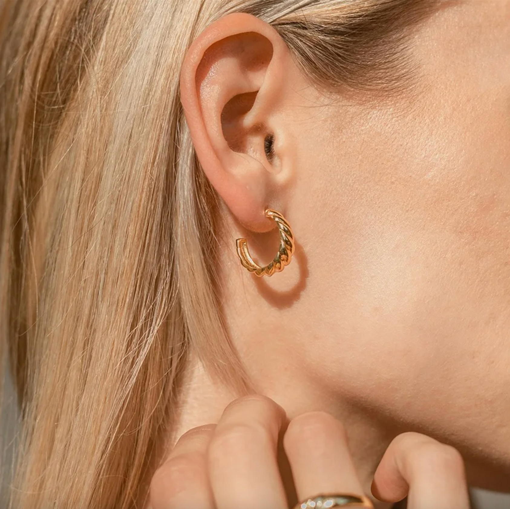 Vintage Croissant Stainless Steel Hoop Earrings