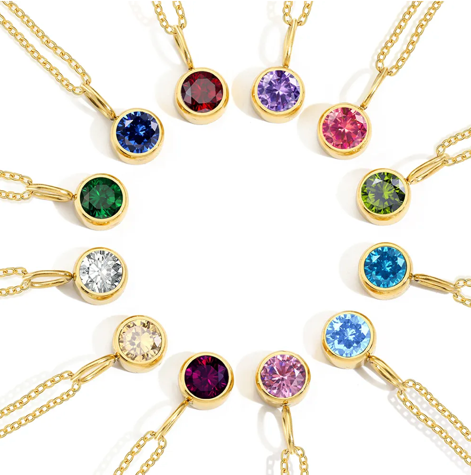 Waterproof birthstone necklace • Gold chain • stainless steel