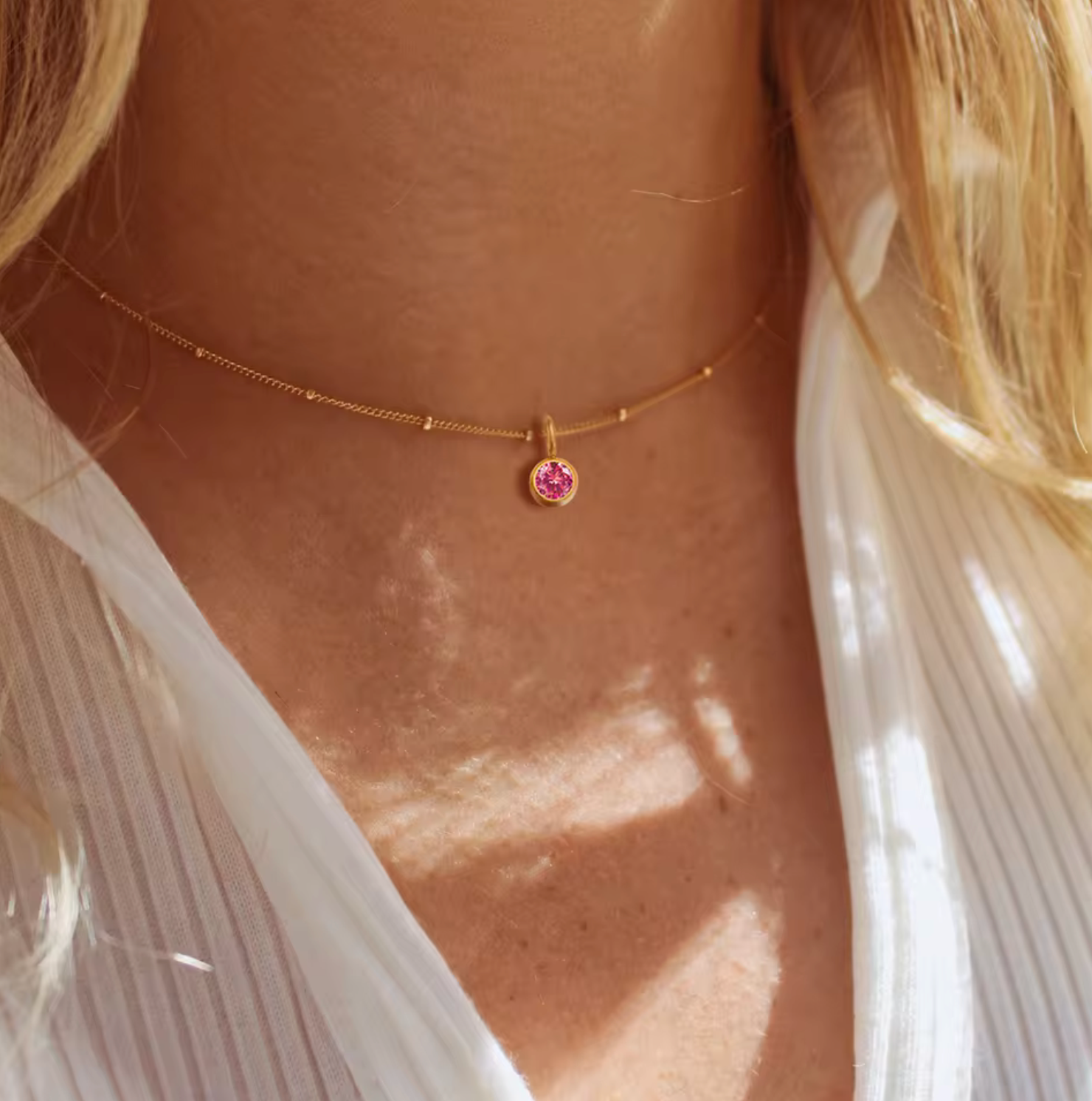 Waterproof birthstone necklace • Gold chain • stainless steel