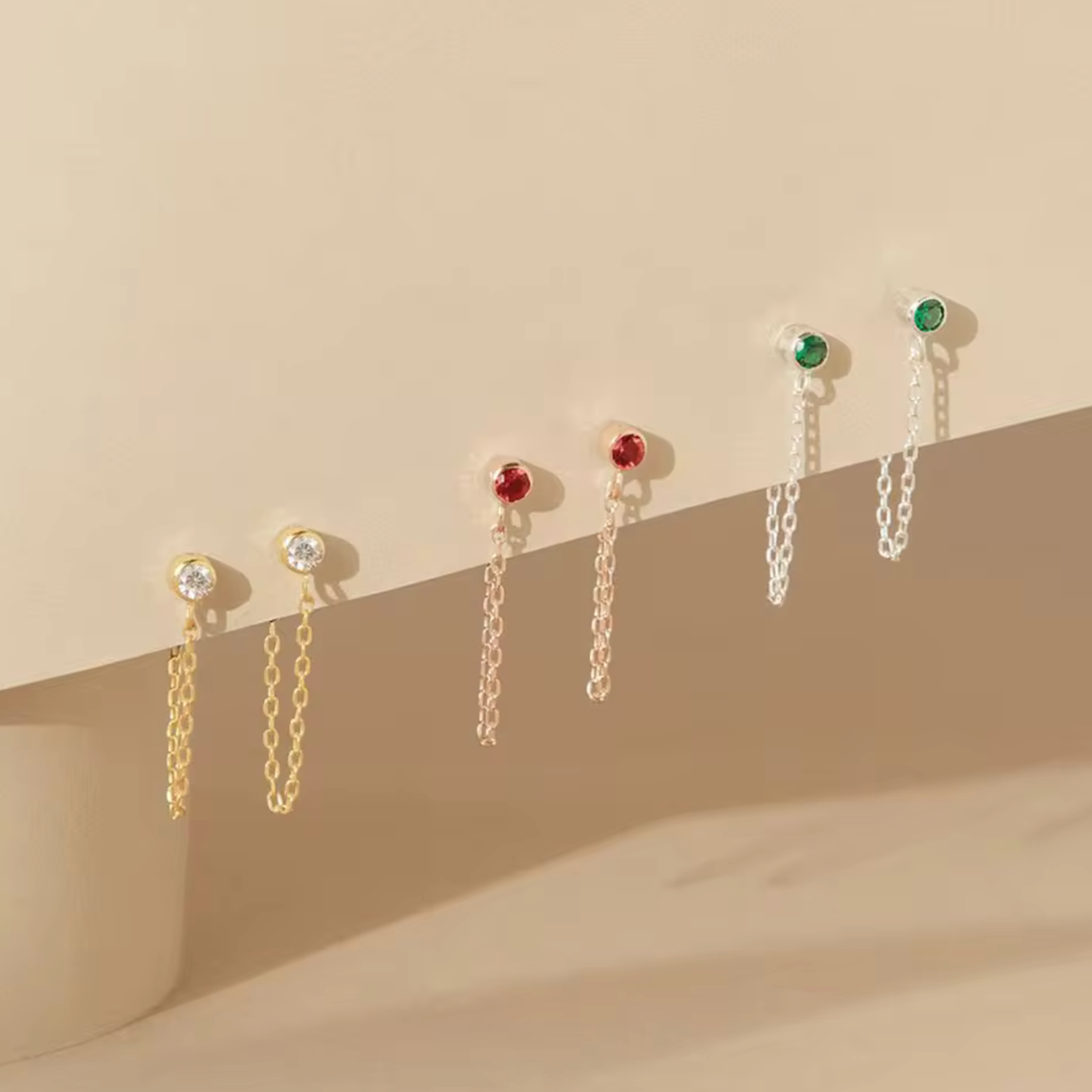 Waterproof birthstone earstud • Gold Silver • stainless steel