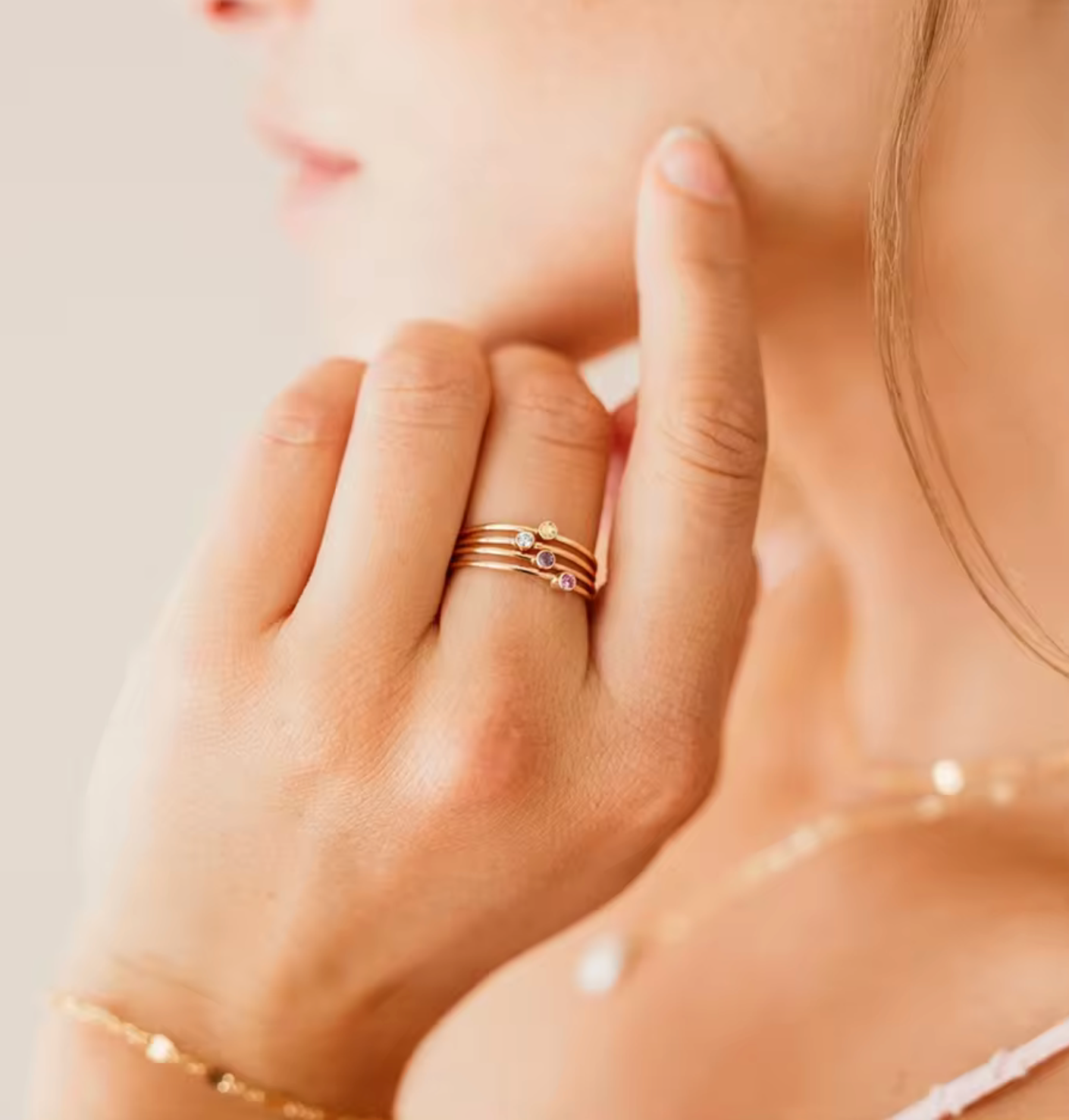 Waterproof birthstone ring • Gold Silver • stainless steel