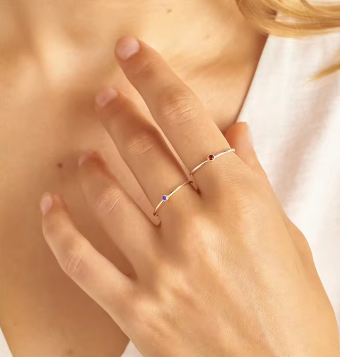 Waterproof birthstone ring • Gold Silver • stainless steel